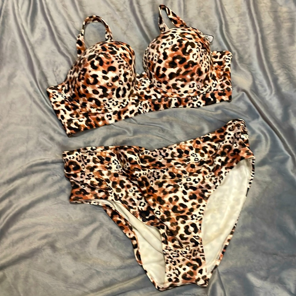 NWT Time & True Cheetah Print Two Piece Swimsuit